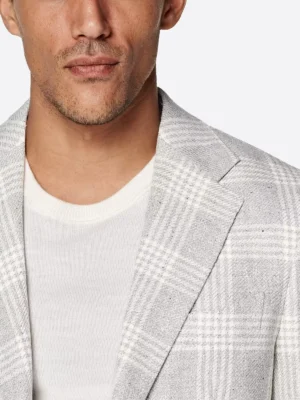 SuitsHeritage Men's Light Grey Check Tailored Fit Blazer Close