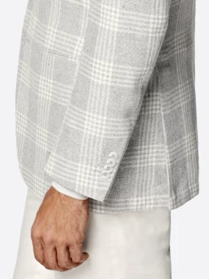 SuitsHeritage Men's Light Grey Check Tailored Fit Blazer Sleeves