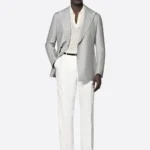 SuitsHeritage Men's Light Grey Herringbone Tailored Fit Blazer