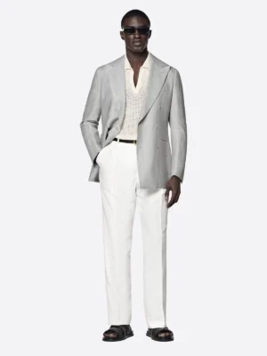 SuitsHeritage Men's Light Grey Herringbone Tailored Fit Blazer