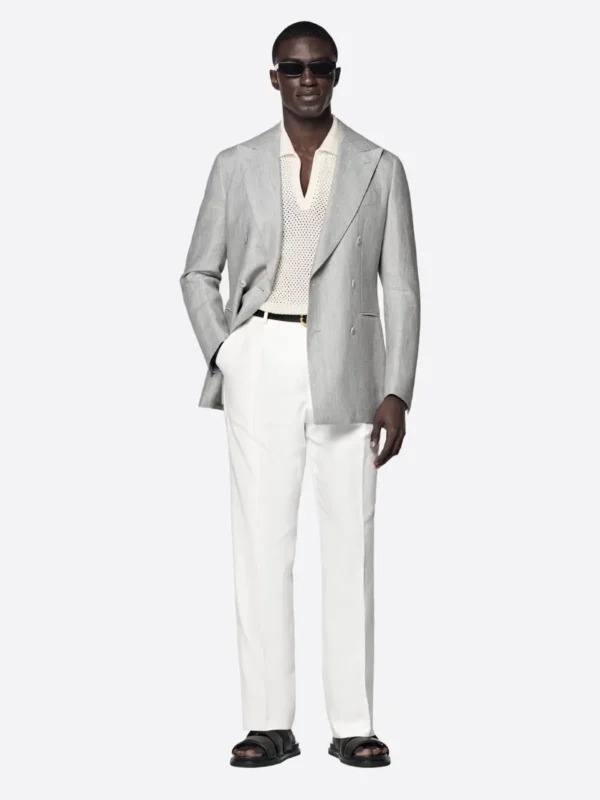 SuitsHeritage Men's Light Grey Herringbone Tailored Fit Blazer