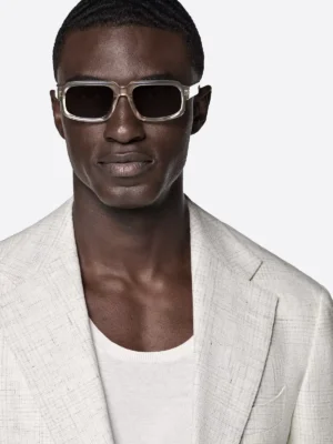 SuitsHeritage Men's Light Grey Solid Relaxed Fit Blazer Close