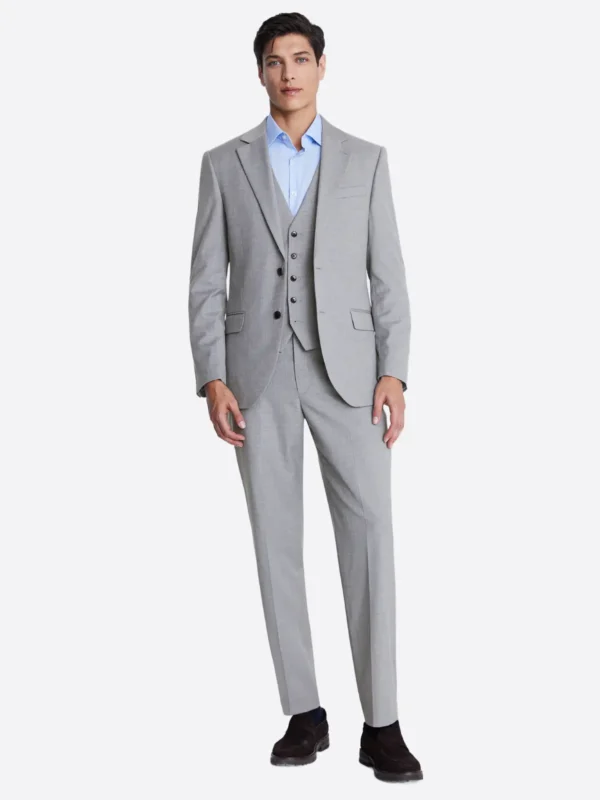 SuitsHeritage Men's Light Grey Twill Regular Fit 3 Piece Suits