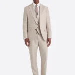 SuitsHeritage Men's Linen Cream Regular Fit 3 Piece Suits