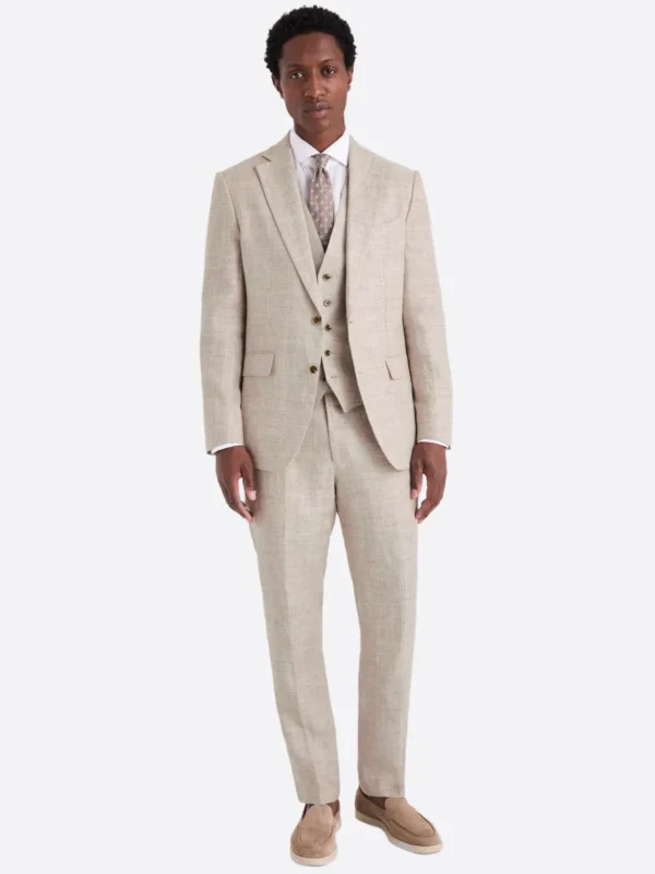 SuitsHeritage Men's Linen Cream Regular Fit 3 Piece Suits