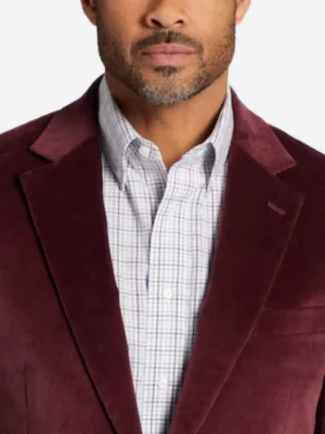 SuitsHeritage Men's Solid Maroon Regular Fit Sport Coat Collar