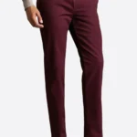 SuitsHeritage Men's Maroon Straight Fit Cotton Pant