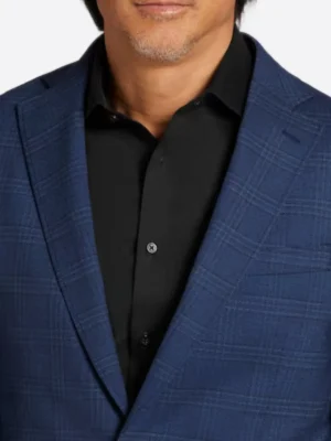 SuitsHeritage Men's Check Navy Slim Fit Sport Coat Collar