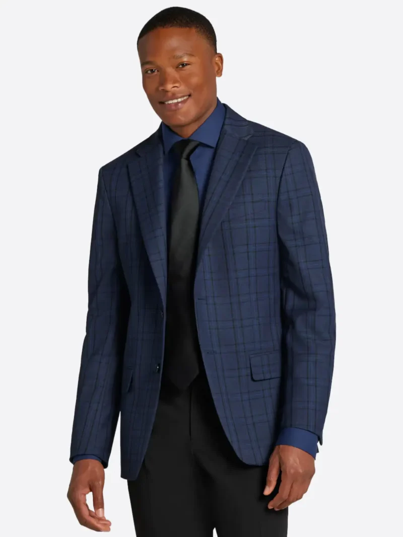 SuitsHeritage Men's Plaid Navy Slim Fit Sport Coat