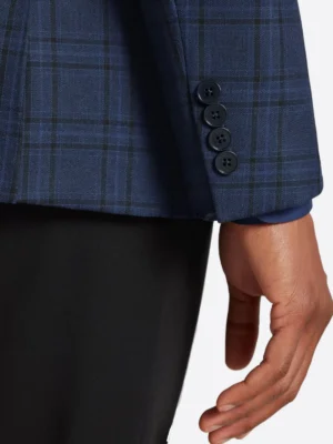 SuitsHeritage Men's Plaid Navy Slim Fit Sport Coat Close