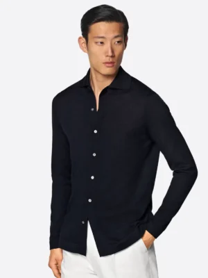 SuitsHeritage Men's Solid Navy Cotton Shirt