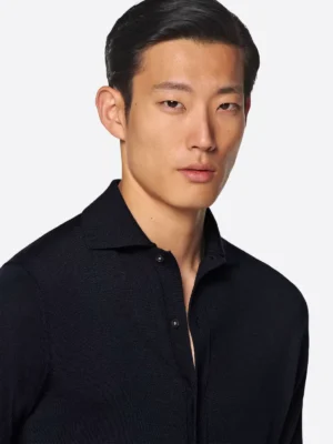 SuitsHeritage Men's Solid Navy Cotton Shirt Close