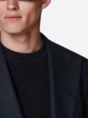 SuitsHeritage Men’s Navy Solid Double Breasted Tailored Fit Blazer Collar