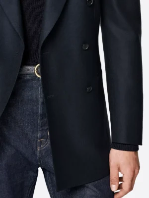 SuitsHeritage Men’s Navy Solid Double Breasted Tailored Fit Blazer Sleeves