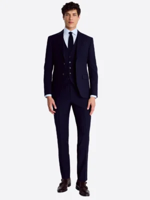 SuitsHeritage Men's Navy Solid Slim Fit 3 Piece Suits