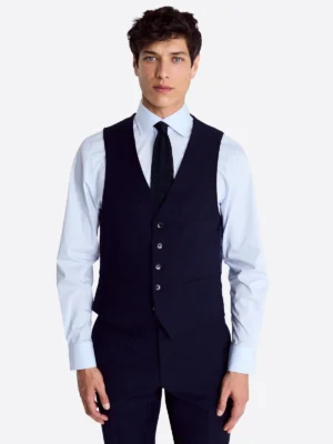 SuitsHeritage Men's Navy Solid Slim Fit 3 Piece Suits Vest