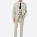 Men's Off White Pinstriped Single Breasted Three Piece Suit