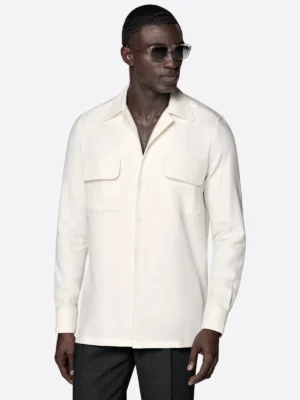 SuitsHeritage Men's Solid Off White Cotton Shirt