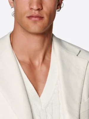 SuitsHeritage Men’s Off White Solid Tailored Fit Blazer Collar