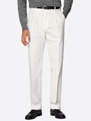 SuitsHeritage Men's Off White Straight Fit Chinos