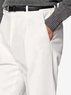 SuitsHeritage Men's Off White Straight Fit Chinos Close