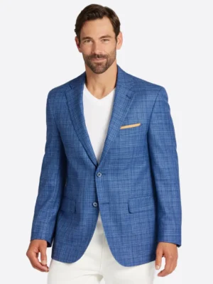 SuitsHeritage Men's Plaid Blue Slim Fit Sport Coat