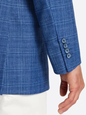 SuitsHeritage Men's Plaid Blue Slim Fit Sport Coat Close