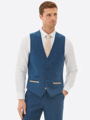 Men's Plaid Blue Single Breasted Three Piece Suit Vest