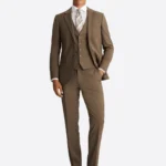 SuitsHeritage Men's Plaid Dark Camel Slim Fit 3 Piece Suits