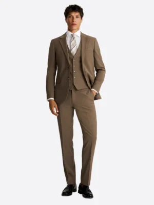 SuitsHeritage Men's Plaid Dark Camel Slim Fit 3 Piece Suits