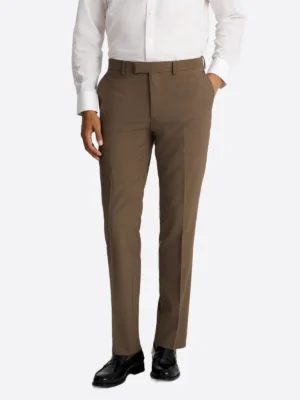 SuitsHeritage Men's Plaid Dark Camel Slim Fit 3 Piece Suits Pant