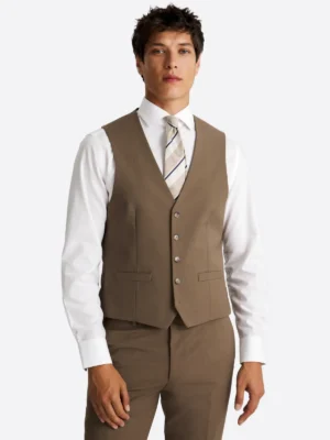 SuitsHeritage Men's Plaid Dark Camel Slim Fit 3 Piece Suits Vest