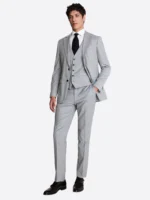 SuitsHeritage Men's Plaid Light Grey Regular Fit 3 Piece Suits
