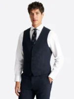 SuitsHeritage Men's Puppytooth Dark Navy Slim Fit 3 Piece Suits Vest