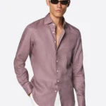 SuitsHeritage Men's Solid Purple Linen Shirt