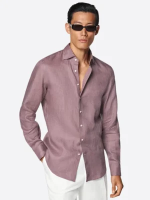 SuitsHeritage Men's Solid Purple Linen Shirt