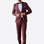 SuitsHeritage Men’s Solid Burgundy Regular Fit 2 Piece Tuxedo