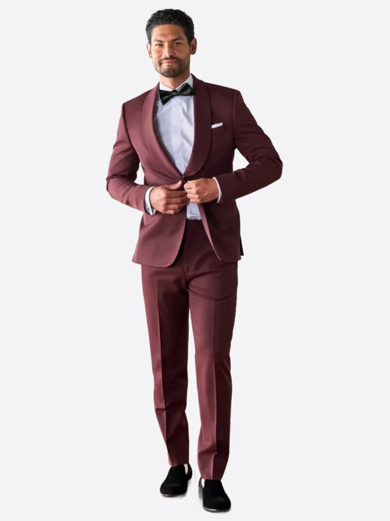 SuitsHeritage Men’s Solid Burgundy Regular Fit 2 Piece Tuxedo