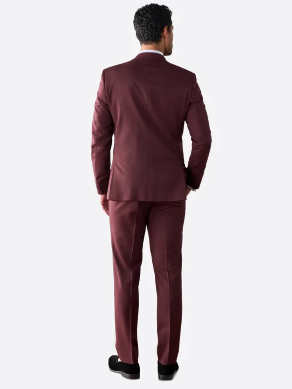 SuitsHeritage Men’s Solid Burgundy Regular Fit 2 Piece Tuxedo Back