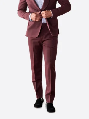 SuitsHeritage Men’s Solid Burgundy Regular Fit 2 Piece Tuxedo Pant