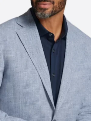 SuitsHeritage Men's Plaid Sky Blue Slim Fit Sport Coat Collar