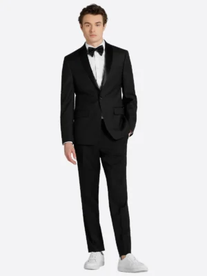 SuitsHeritage Men’s Black Solid Slim Fit 3 Piece Tuxedo