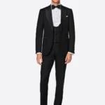 SuitsHeritage Men’s Solid Black Slim Fit 3 Piece Tuxedo