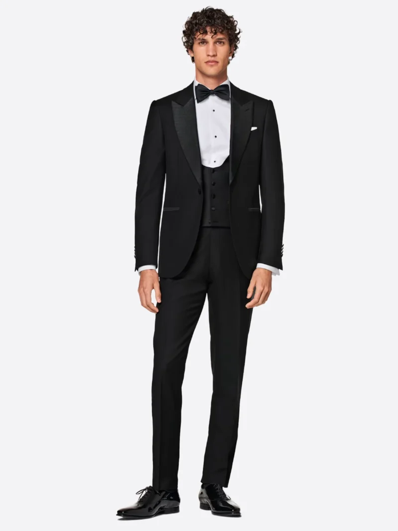 SuitsHeritage Men’s Solid Black Slim Fit 3 Piece Tuxedo