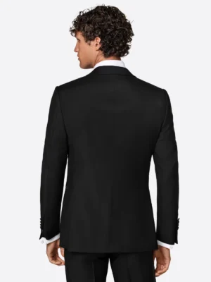 SuitsHeritage Men’s Solid Black Slim Fit 3 Piece Tuxedo Back
