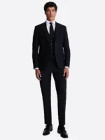 SuitsHeritage Men's Solid Black Slim Fit 3 Piece Suits