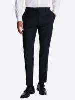 SuitsHeritage Men's Solid Black Slim Fit 3 Piece Suits Pant