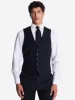 SuitsHeritage Men's Solid Black Slim Fit 3 Piece Suits Vest
