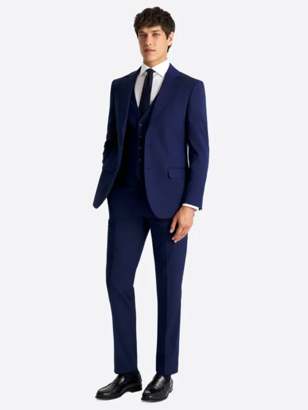 SuitsHeritage Men's Solid Blue Regular Fit 3 Piece Suits