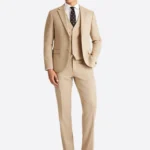 SuitsHeritage Men's Solid Camel Slim Fit 3 Piece Suits